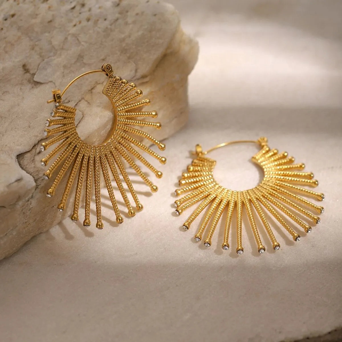 Golden Sunburst Hoop Earrings