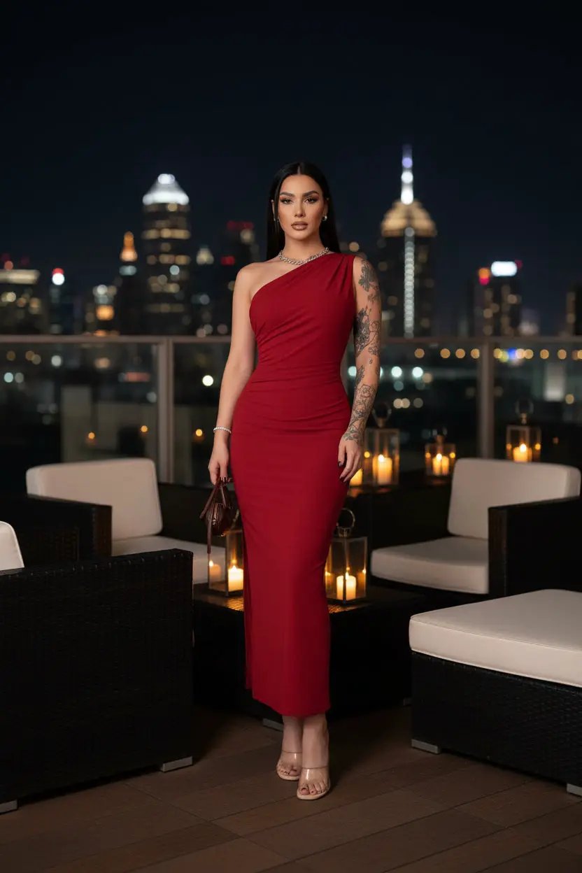 The Midnight Curve One-Shoulder Maxi Dress - After Nine