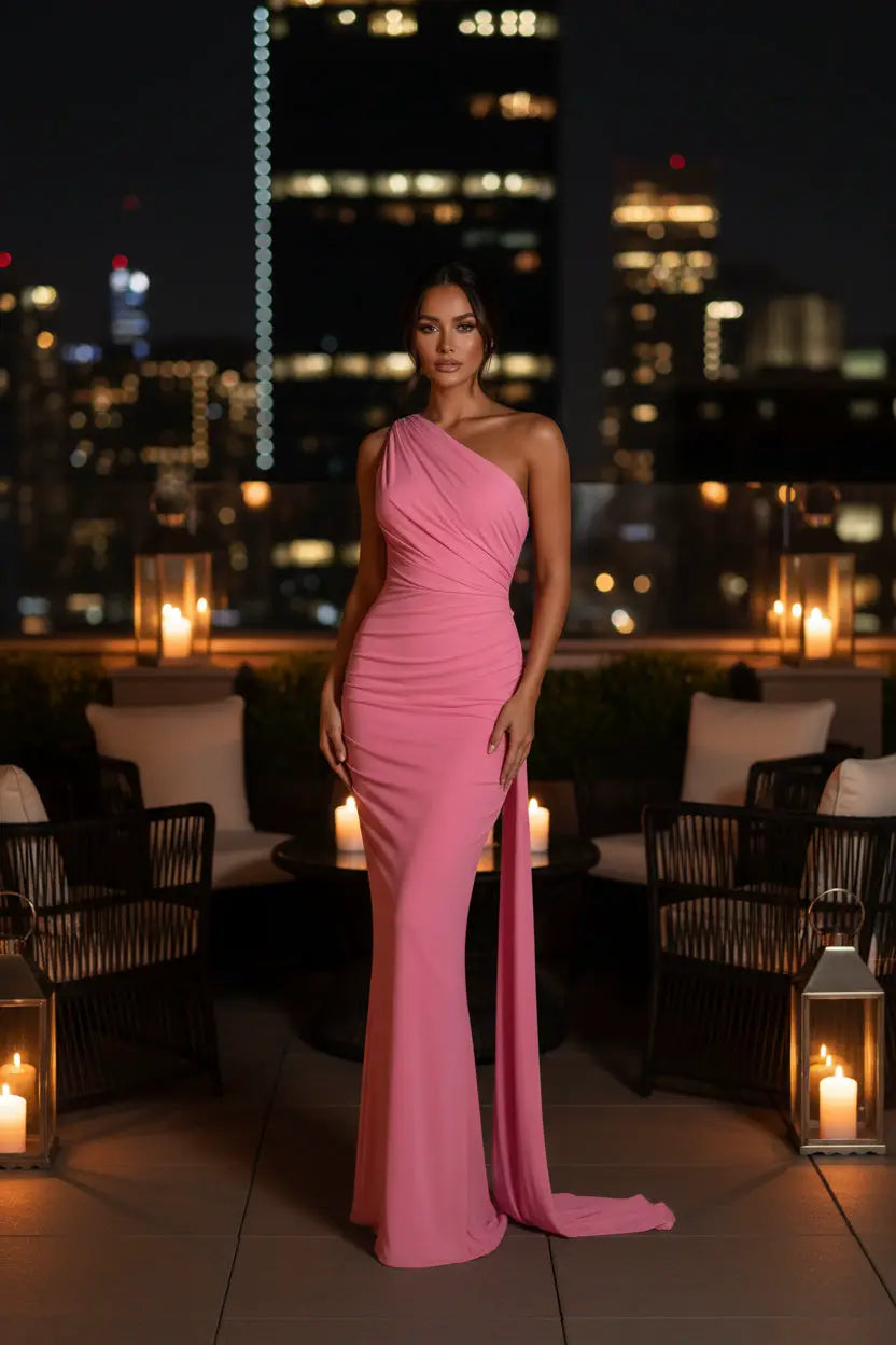The Bordeaux One-Shoulder Maxi Dress