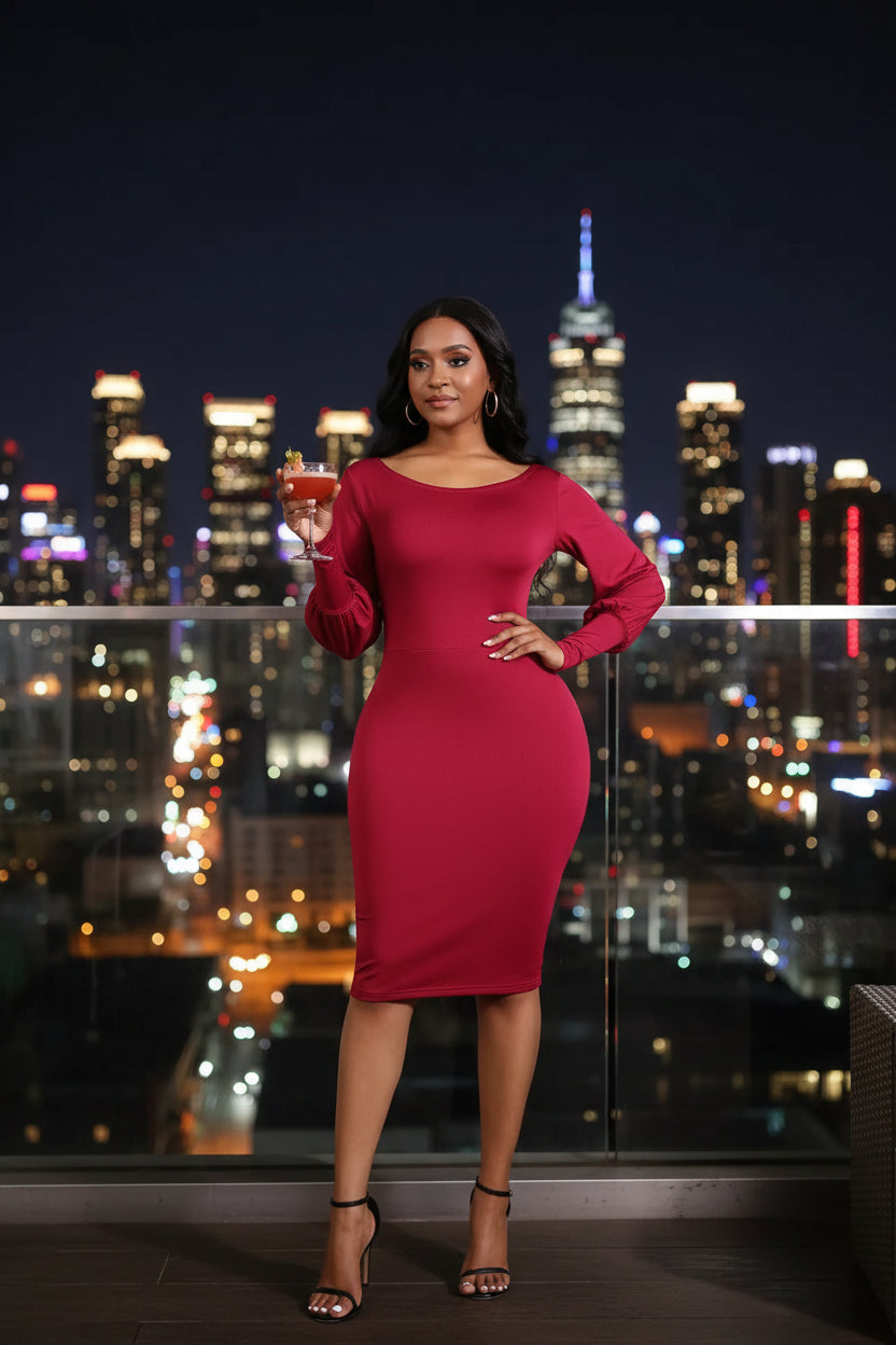 The Unspoken Midi Dress | Lantern Sleeve Date Night Dress