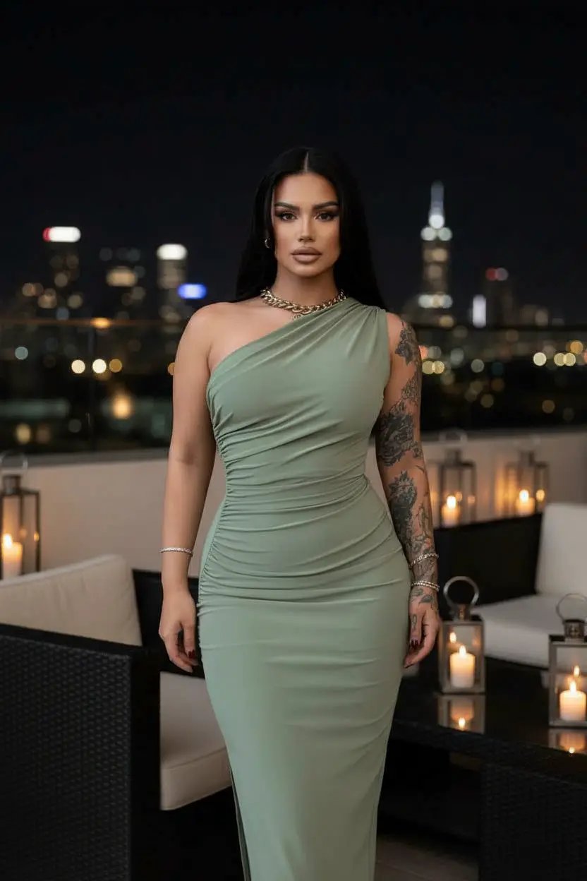 The Midnight Curve One-Shoulder Maxi Dress
