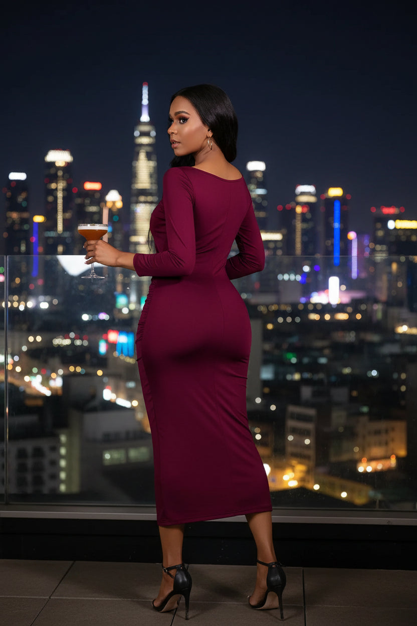 The City Lights Ruched Midi Dress