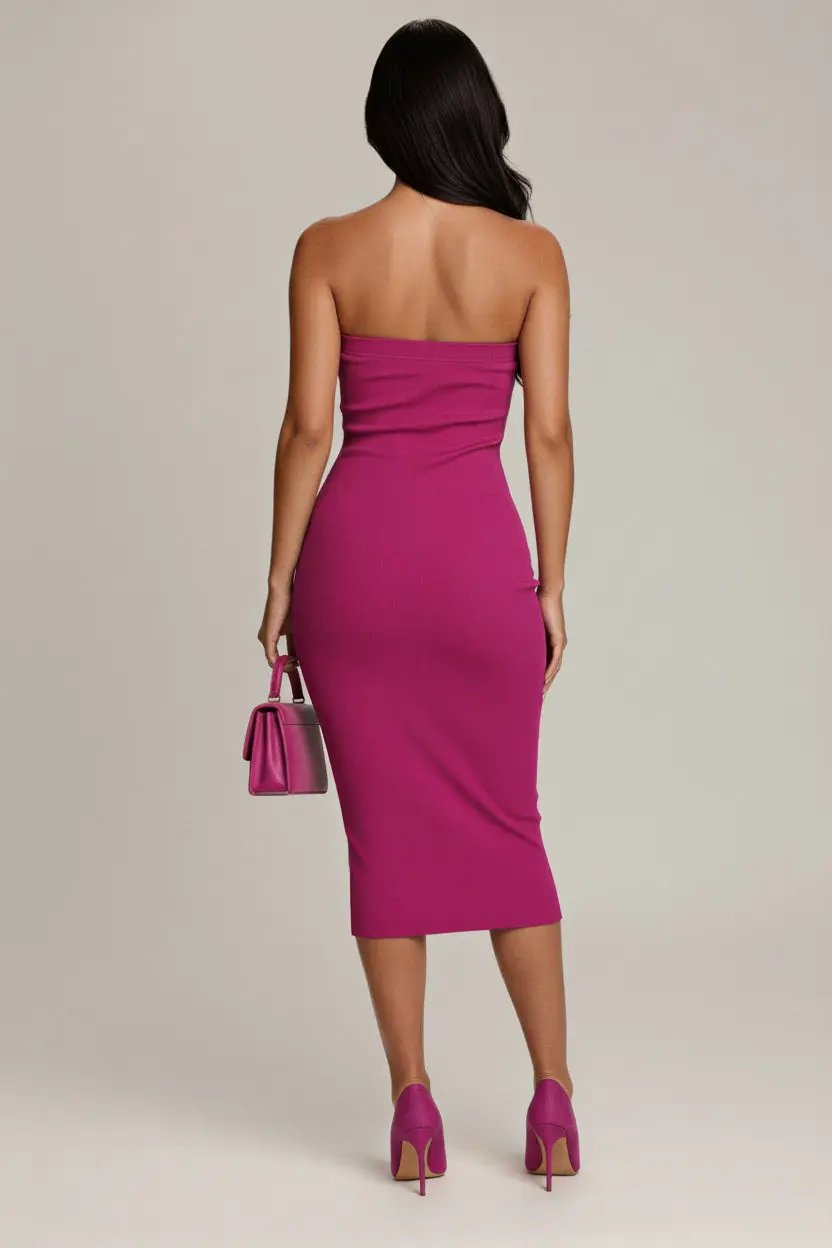 Strapless Bodycon Midi Dress – Bold Statement Look