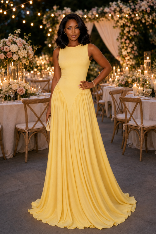 The Grand Arrival Pleated Drop-Waist Maxi Dress