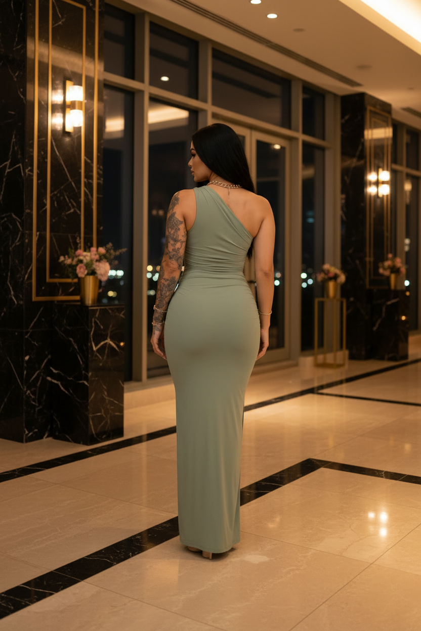 The Midnight Curve One-Shoulder Maxi Dress