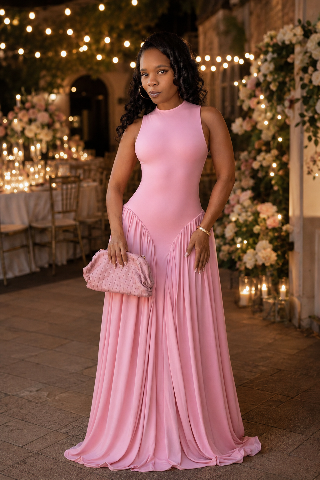 pink drop waist maxi dress The Grand Arrival Drop-Waist Hidden back zipper Colour:navy No Hide Barbie The Movie Adult