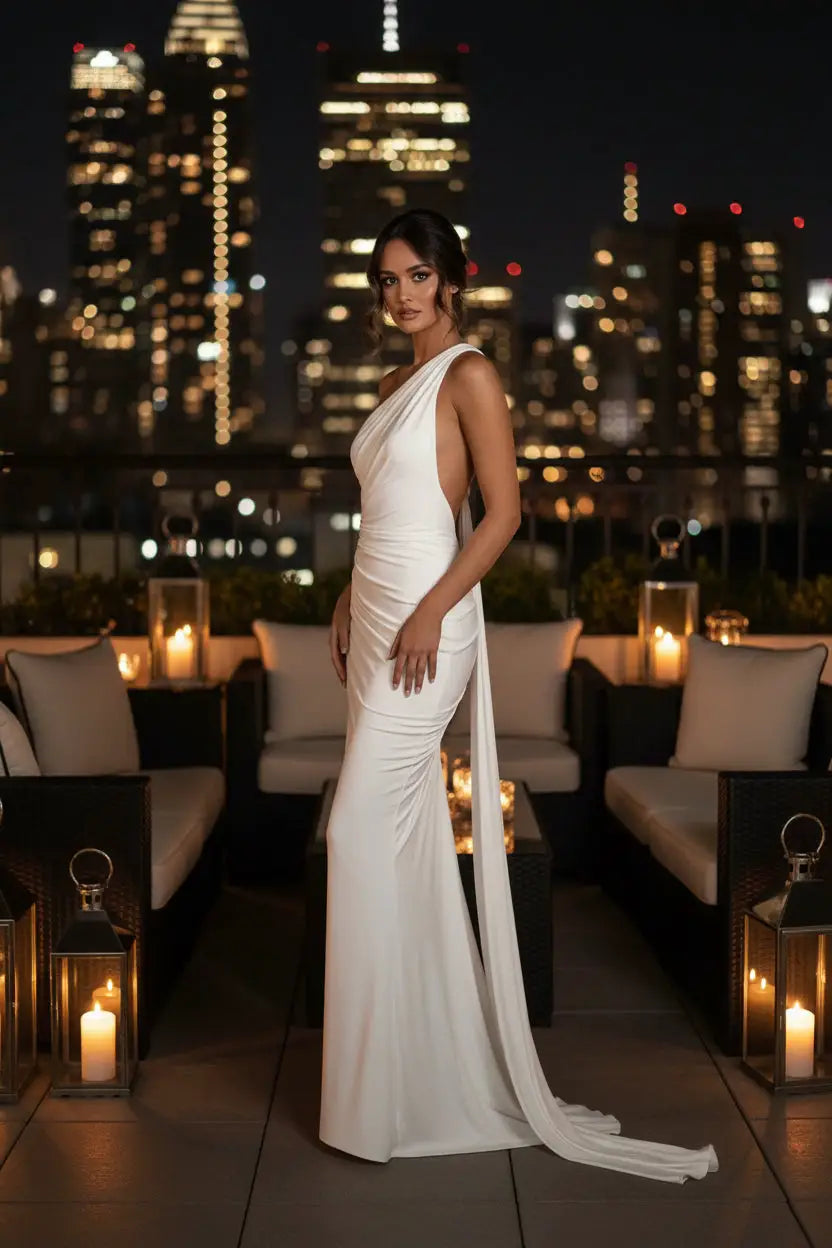The Bordeaux One-Shoulder Maxi Dress | Elegant Date Night Maxi