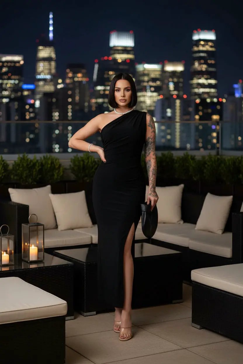 The Midnight Curve One-Shoulder Maxi Dress